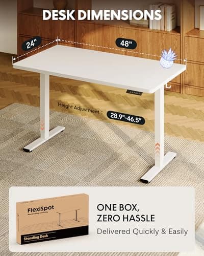 FLEXISPOT EN1 One-Piece Standing Desk, 48"x24" Seamless Desktop Electric Height Adjustable Desk for Home Office, Multi-Monitor Setups & Easy Assembly, White 7