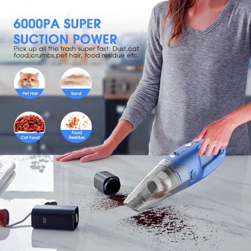 YOOHI Lightweight Small Vacuum Cleaner Cordless – 6000Pa Mini Hand Held Vacuum, LED Light, 20–25 Mins Runtime, USB Charging, 500ML Cup – Handheld Vacuum Cordless Rechargeable for Car/Office/Home 5