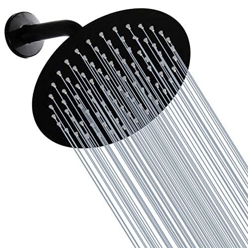 Black Shower Head GGStudy 6 inch Round Rain Shower Heads Stainless Steel High Pressure Ultra Thin Rainfall Bath Shower Self-cleaning Silicone Nozzle