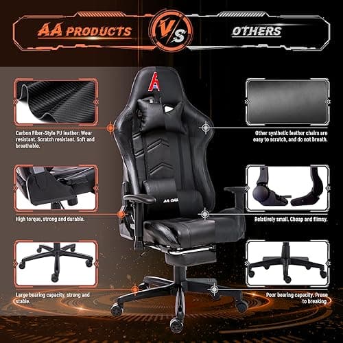 AA Products Gaming Chair Ergonomic High Back Computer Racing Chair Adjustable Office Chair with Footrest, Lumbar Support Swivel Chair - Black 6