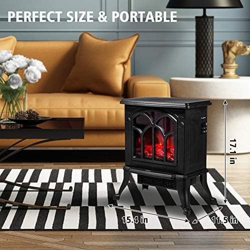 LifePlus Electric Fireplace Heater, Freestanding Stove Heater with 3D Realistic Flame Effect, Small Overheat Safety Protection for Indoor Use Bedroom, 1500W Retro Black 8