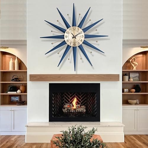 HAOWANJP Large Wall Clock Metal Decorative, Mid Century Silent Non-Ticking Big Clocks, Modern Home Decorations for Living Room,Bedroom,Dining Room, Office, 22 Inch 7