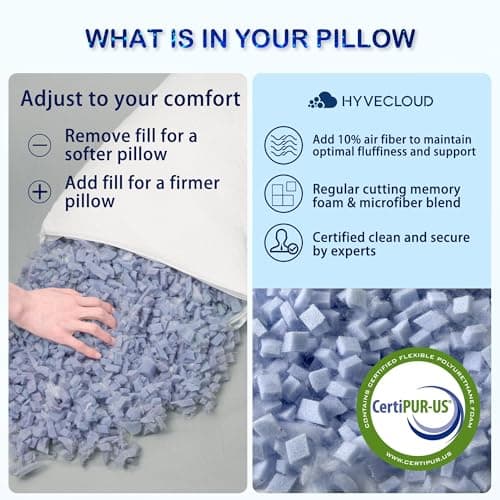 HYVECLOUD Cooling Memory Foam Pillows for Deep Sleep Bed Pillow forNeck Support with Removable & Washable Cover Cooling Pillow for Neck PainRelief Pillow for Shoulder & Back & Side Queen Set 2 5