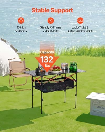VEVOR Folding Camping Table, Portable Roll Up Side Tables, Lightweight Aluminum Beach Table for Outdoor BBQ Tailgating Picnic, Travel (47 inch-Black) 5