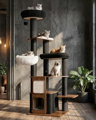 Purrlato 63" Modern Cat Tree Tower for Indoor Cats, Heavy Duty Cat Trees for Large Cat, Adult Maine Coon Cat Tree Tower with Scratching Post, Extra Large Top Perch, Cat Condos, Jet Black 8