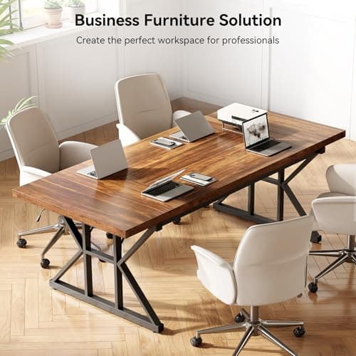 LITTLE TREE 70.8-Inch Office Desk, Wooden Executive Office Desk, Modern Work Desk, Large Farmhouse Writing Table Computer Desk for Home, Brown-Black 9