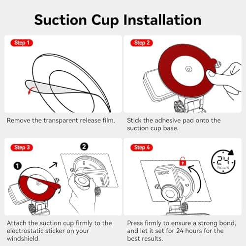 REDTIGER Suction Mount for F7N Series Dash Cam,Built-in GPS Module,Easy Install,180° Rotatable,Includes Adhesive Pads and Electrostatic Stickers 7