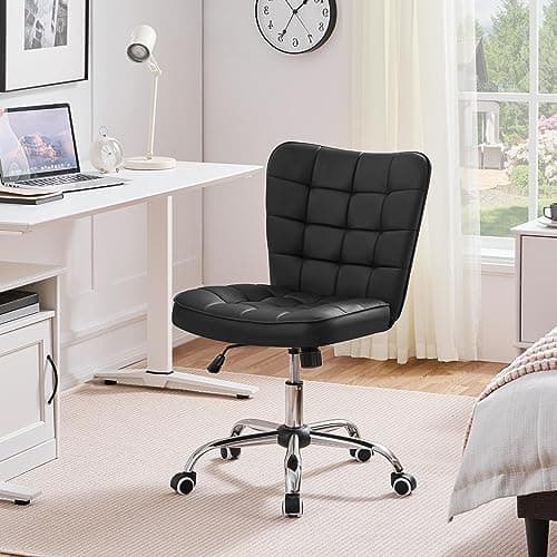 Yaheetech Modern Tufted Armless Desk Office Chair Faux Leather Upholstered Computer Chair with Adjustable Seat Height and Rolling Wheels for Home/Office, Black 8