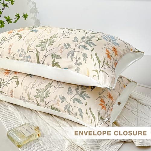 MANSPHIL Sage Green Mulberry Silk Pillow Cases Standard - Farmhouse Floral Printed 22 Momme Silk Top with Satin Underside Pillowcase for Hair and Skin, Envelope Closure, 1PC 5