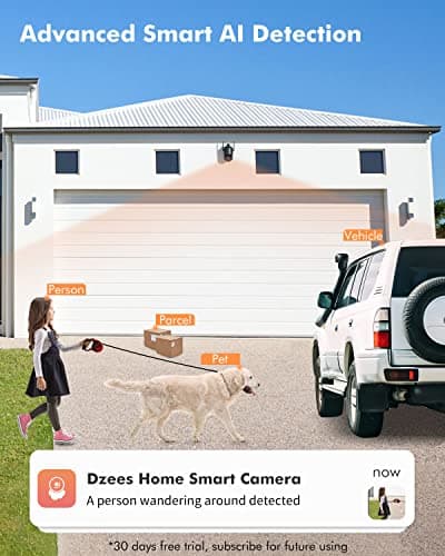 Dzees 360° PTZ WiFi Security Cameras Wireless Outdoor, 2K Battery Powered Home Security Camera Indoor, Spotlight & Siren, Color Night Vision, 2-Way Talk, AI Motion Detection, IP66, Cloud Stroage 5
