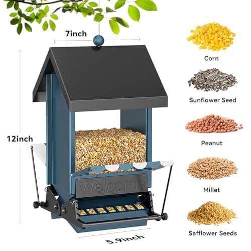 Squirrel Proof Bird Feeder for Outdoors with Canopy | 5LB Large Capacity, Weather-Resistant Design | Attracts Finches, Cardinals & More for Outdoor Bird Watching 5