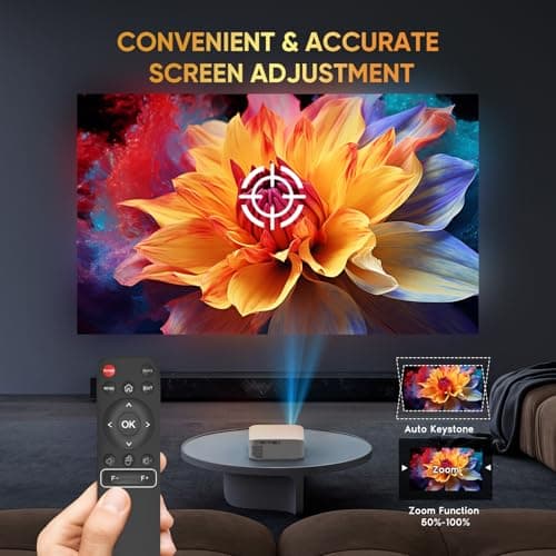[Built-in-Apps] 4K Short Throw Smart Mini Projector with WiFi 6 and Bluetooth, Auto Keystone Outdoor Movie Projector, Big Screen Home Portable Projector for Phone/Laptop/HDMI (APP Version) 5