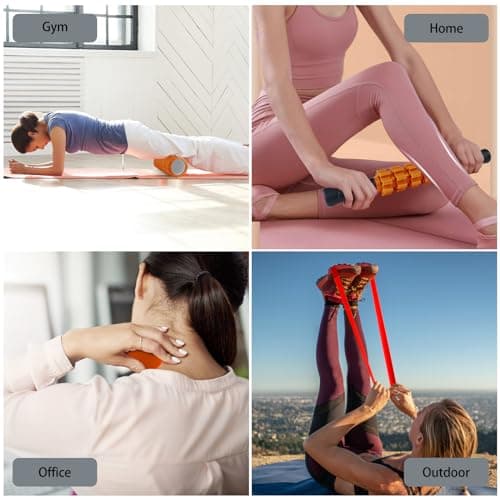 5 in1 Foam Roller Set, Trigger Point Foam Roller, Massage Roller Stick, Massage Ball, Resistance Band for Deep Muscle Massage Pilates Yoga,Fitness Exercise for Whole Body (Orange) 8