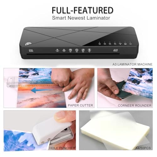 Crenova Laminator Machine 13 inch, Laminating Machine with 50 Laminating Sheets 60s Quick Warm Up Auto-Off, 6 in1 Lamination Machine ABS Jam Free for Home Office School, Black 6