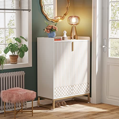 Tribesigns Shoe Cabinet with Doors, 5 Tiers Shoe Storage Cabinet for Entryway, 25 Pairs Wooden Shoe Cabinets, Modern Shoe Organizer Storage for Living Room, Bedroom, Hallway, Closet, White 8
