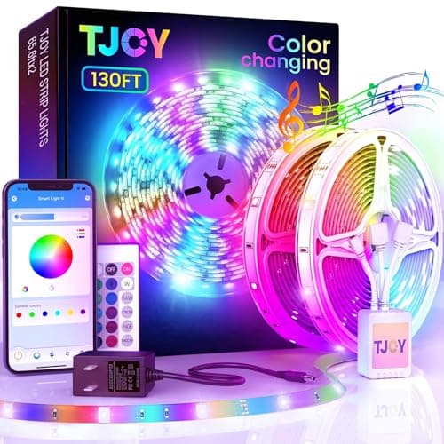 TJOY 130ft Bluetooth LED Strip Lights, RGB Color Changing, Music Sync, App Control, Indoor Usage, 5050 SMD, 2 Rolls, for Bedroom Kitchen TV Party (APP+Remote +Mic)