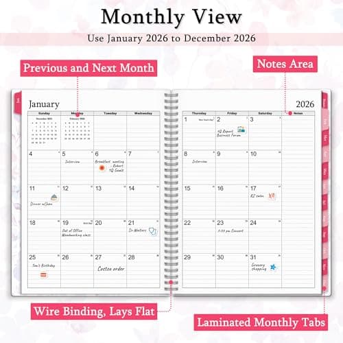 CRANBURY Daily Planner 2026, 8.5x11 Appointment Book, Jan to Dec 2026, 15-Min Hourly Scheduler, Large Daily Planner Book with Colorful Tabs (Blossoms) 6