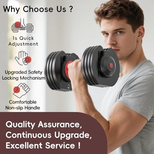 Upgraded Adjustable Dumbbells Set 25 lbs, 9 Weights Dumbbell Set, Quick Adjustable Dumbbells For Men Women Home Gym with Anti-Slip Handle, Safe and No Falling 7