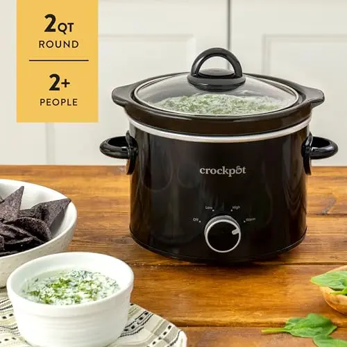 Crock-Pot 2-Quart Manual Slow Cooker, Feeds 2+ People, Great for Small Meals, Dips, & Sides; Removable Stoneware is Oven & Dishwasher Safe, Black 7