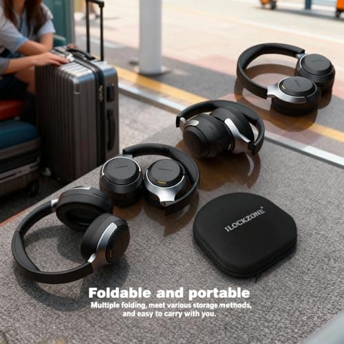 ILOCKZONE LC30Pro Hybrid Active Noise Cancelling Headphones, 100H Playtime Wireless Over Ear Bluetooth 5.4 Headset, Deep Bass, Multipoint Connection, Foldable Headphones for Travel, Home, Office 7