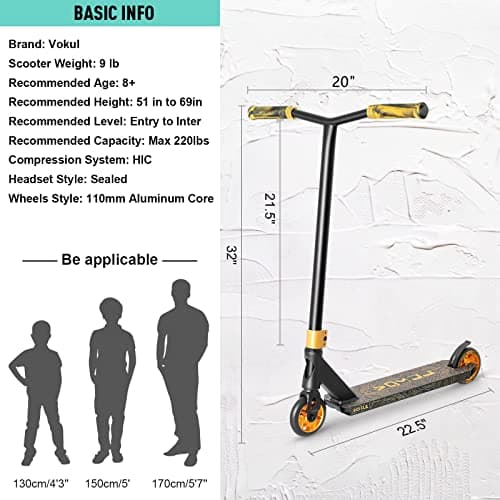 VOKUL K1 Pro Trick Scooter | Stunt Scooter, for Kids 8 Years and Up,Teens,Adults - Best Entry Level Freestyle Stunt Scooter for,Boys,Girls - Freestyle Skate Park Street Scooter (Spider-Gold) 6