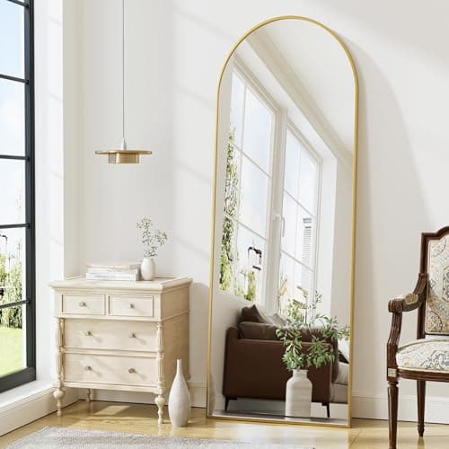 ZMYCZ Arched Floor Mirror, 56"x20" Full Length Mirror, Standing Mirror Hanging or Leaning, Body Mirrors with Stand, Wall Mounted Arched-Top Mirrors with Aluminum Frame for Bedroom (Gold)