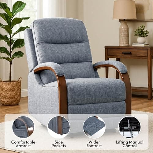 FLEXISPOT Dual Motor Electric Lay Flat Reclining Chair with Massage & Heat, Power Lift Recliner Chair for Elderly with Side Pockets, Fabric Single Sofa for Living Room, Blue-Gry 7