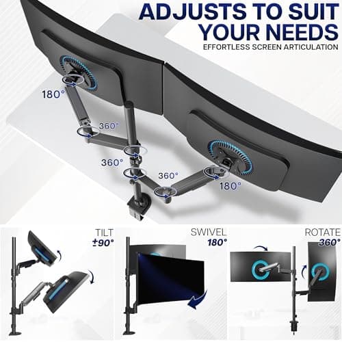 VIVO Dual Monitor Arm Extra Tall Mount for Screens up to 32 inches, Mechanical Height Adjustment, Full Articulating Heavy Duty VESA Stand with Desk C-clamp and Grommet, STAND-V012K 5