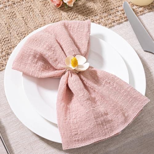 MLMW Cloth Napkins Set of 6 Pink Linen Spring Easter Napkins Cloth Bulk Washable Table Napkins 16.5"×16.5" for Wedding Party Baby Bridal Shower Birthday Gender Reveal Decorations 6