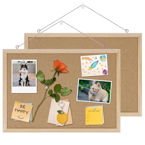 DAHAPYBOO Cork Board Bulletin Board 2 Pack,17"X12" Cork Board for Office with Pin Oak Wood Boards,Hanging Corkboards for Office Home School Message Board or Vision Board Decoration
