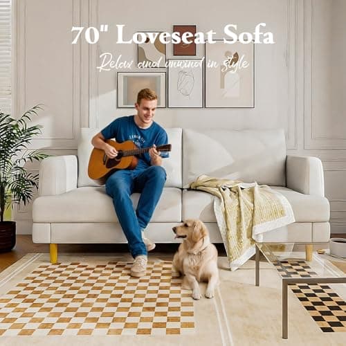 Loveseat Sofa Couch for Living Room with USB Type C Ports – Beige Upholstered 70" Small Couches for Bedroom, Office or Apartment–Modern 2-Seater Deep Seating with Soft Cushions & Sturdy Frame 6