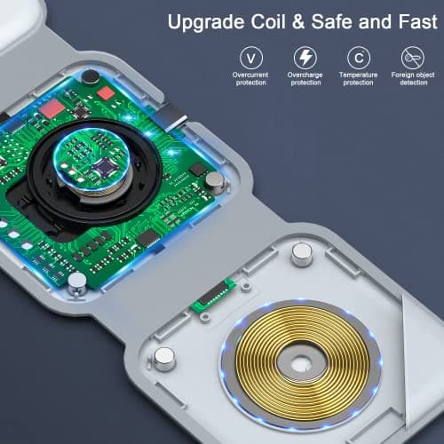 Wireless Charger 3 in 1,RTOPS Magnetic Travel Wireless Charging Station Multiple Devices,GaN 3 in 1 Charging Station,Compatible for iPhone16/15/14/13/Pro/Max,iWatch,AirPods4/3/2/Pro(Adapter Includes) 5