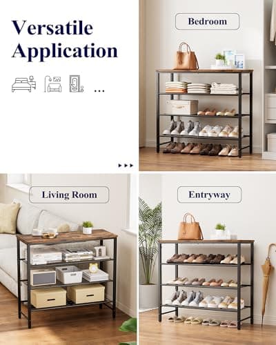 Kitsure Shoe Rack for Closet, Rustic Brown Shoe Organizer with Leveling Feet, Sturdy & Rust-Proof Shoe Storage for Entryway, Bedroom, Living Room, 29.5" x 11.4" x 24.8", Brown 6