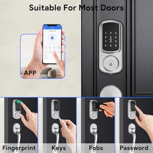 Keyless Entry Door Lock with Handle Set, Keyless Entry Deadbolt with Handle Set, Smart Locks for Front Door Alexa Fingerprint Auto Lock,Silver 2