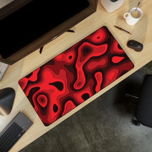 Large Gaming Mouse & Desk Pad with Abstract Pattern, Extended Size Desk Mat, Non-Slip Surface (Red, 31 x 15.5 inches) 8