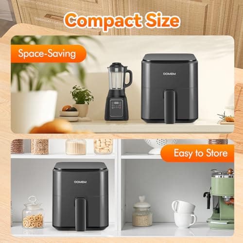 DOMEM 3 Qt Compact Air Fryer with Non-Stick Basket and Rack, User Friendly Simple Touchscreen, Cook in Simple Steps, Low-Oil Cooking Small Air Fryer, Space Saving Cooker 6
