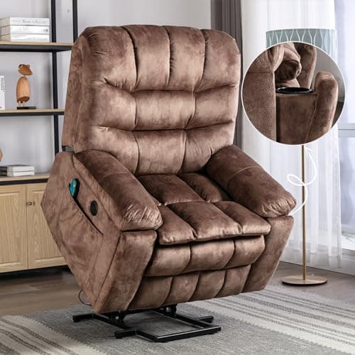 Phoenix Home Large Power Lift Recliner with Massage and Heat for Elderly, Heavy Duty & Safety Motion Reclining Mechanism, Ergonomic Electric Wider Chair with USB Port, 2 Hidden Cup Holders, Brown2 5