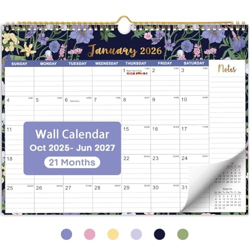 Calendar 2026-2027, 21-Month Wall Calendar Runs Until Jun 2027,11.5" x 14.7",Large Monthly Calendar with Twin-Wire Binding, Perfect for Home or Office - Midnight Garden