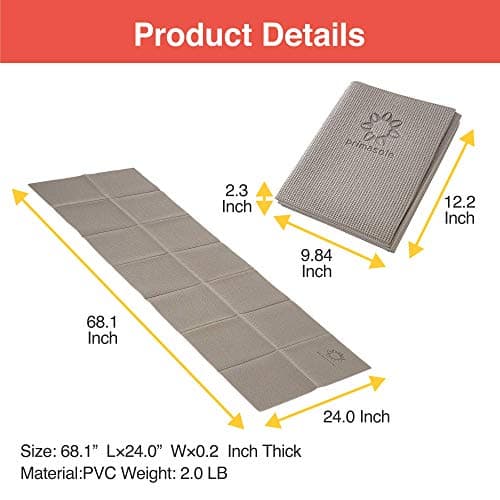 Primasole Folding Travel Yoga Mat Foldable light weight Easy to carry to Workout Fitness Class Beach, Park,Picnics 4mm thick Earth Brown Gray Color PSS91NH025A 6