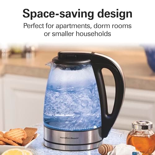 Hamilton Beach Glass Electric Tea Kettle, Water Boiler & Heater, 1 Liter, 1500 Watts for Fast Boiling, BPA Free, Cordless Serving, Auto-Shutoff & Boil-Dry Protection, Soft Blue LED (40930) 7