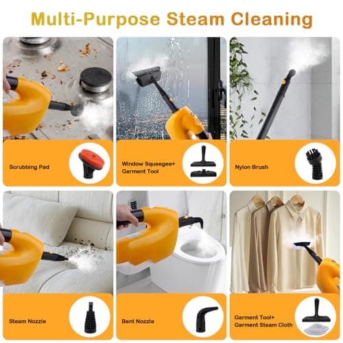 GHORA Steam Mop, All-in-one Handheld Steam Cleaner with 13 Attachments, 23FT Cord, 11.83OZ Removable Tank, Adjustable Height Steam Mops for Floor Cleaning, Hardwood Floors, Carpets, Tiles, Windows 8