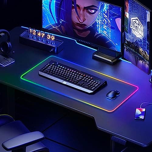Large RGB Gaming Mouse Pad -15 Light Modes Touch Control Extended Soft Computer Keyboard Mat Non-Slip Rubber Base for Gamer Esports Pros 31.5X11.8(RGB) 6