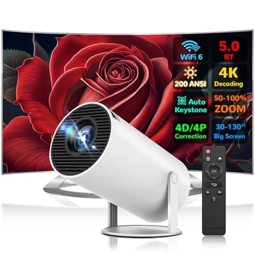 HY300Pro Mini Projector 4K,1080P Smart Portable Projector WiFi 6 5G Wireless Auto Keystone Correction 200 ANSI 8000 Lumens BT 5.0 130 Inch Screen Adjustment 270 Degree Flip Built in Android 11.0