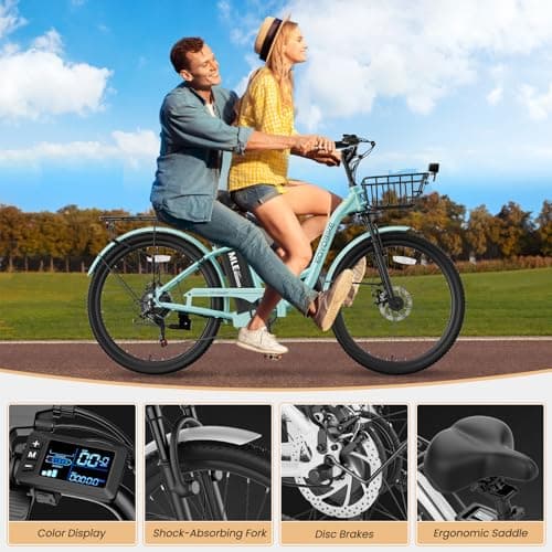 MOONCOOL Electric Bike for Adults, 700W Peak Power 7 Speed Step Through Electric Cruiser Bike, 40 Miles Electric Bicycle with 36V 10.4Ah Battery, Aluminum Frame City Commuter E Bikes for Women, Men 5
