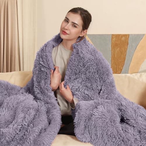 COZYTY Electric Blanket Full Size, Super Cozy Luxury Faux Fur & Extra Thick Sherpa Heated Blanket with 6 Heating Levels & 1-10 Hours Auto Off, Fast Heating, ETL & FCC Certification, 72" x 84", Purple