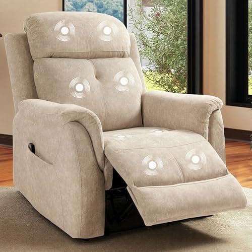 VUOVUS Massage Recliner Chair for Elderly, Padded Fabric Manual Recliner with 8 Vibration Nodes, Soft Overstuffed Single Sofa Chair for Bedroom and Living Room, Support up to 350 lbs (Cream)