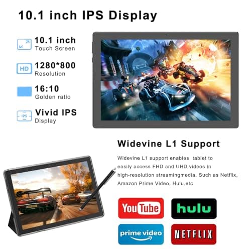 HOTTABLET Tablet 10-inch Android 15, RAM 12GB(4+8Expand) +ROM 64GB, 2+8MP Dual Camera, 6000mAh Battery (Tablet+case+Stylus)(Black) 4