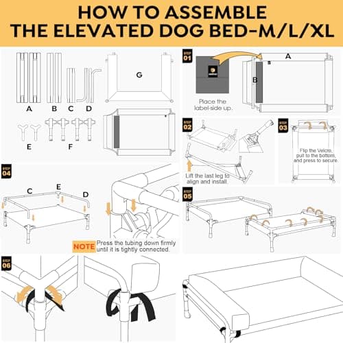 Veehoo Elevated Raised Dog Bed-Cooling Outdoor Dog Cot Bed for Large Sized Dogs Three-Sided Fence Raised Pet Cot with Mesh & No-Slip Feet Dog Hammock Bed with Removable Bolster-35 x 22" Black 7