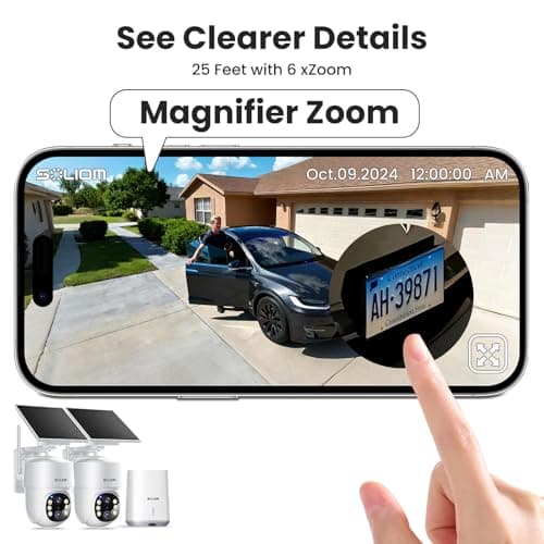 SOLIOM- 5MP Security Cameras Wireless Outdoor, No Subscription & Solar Powered,2-Cam Pack Home Security Camera with 360° Auto Human Motion Tracking, 3K Color Night Vision,5G & 2.4G Router Compatible 9