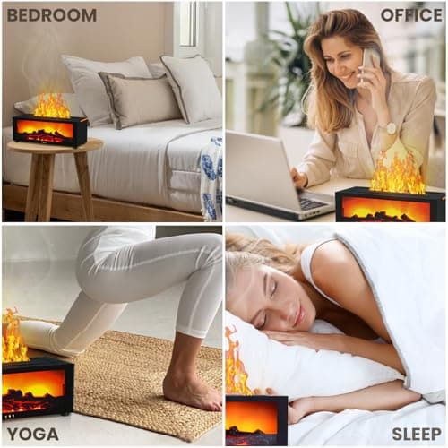 Fireplace Humidifier Diffuser, 7 Colors Flame Diffuser for Essential Oils, Fire Aroma Diffuser with Remote, Air Humidifiers Aromatherapy Diffuser for Home, Bedroom, Office,Yoga 6